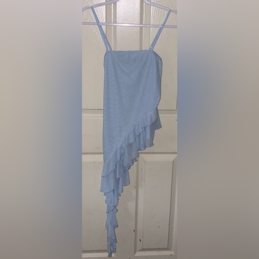 Elegant Blue Ruffle Top